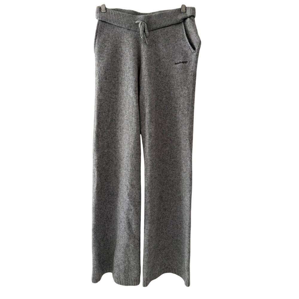 Mad Happy Merino Wool Cashmere Gray Drawstring Women's Small Flared Pants